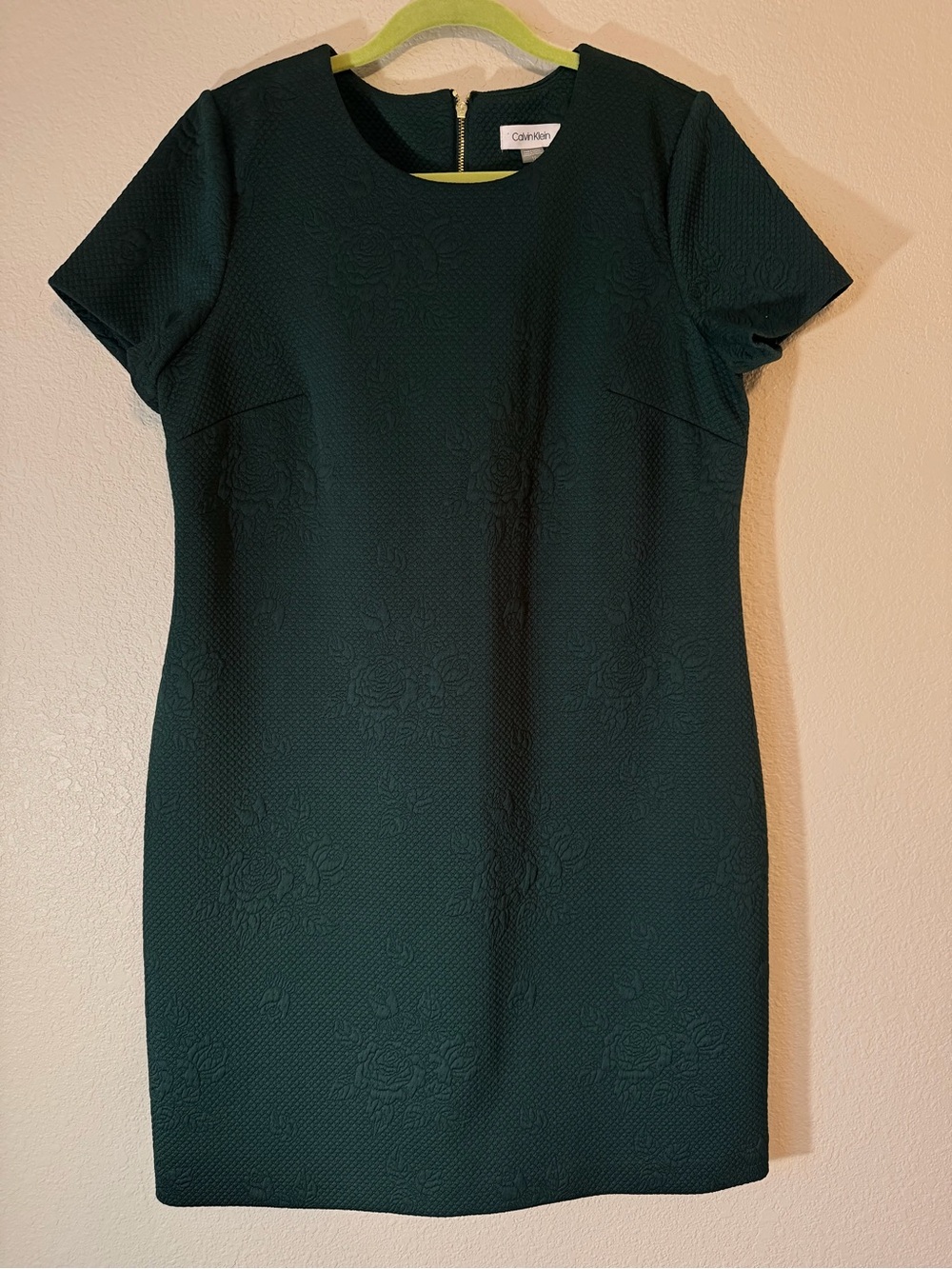 Calvin Klein Dark Green Textured Short Sleeve Sheath Dress